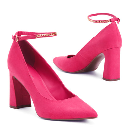 Marc Fisher Ankle Chain Buckle Block Faux Suede High Heels