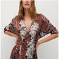 Mango Snake Print Long Sleeve V Neck Button Front Maxi Dress