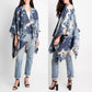 Comfyluxe Abstract Print Fringe Ruana Poncho