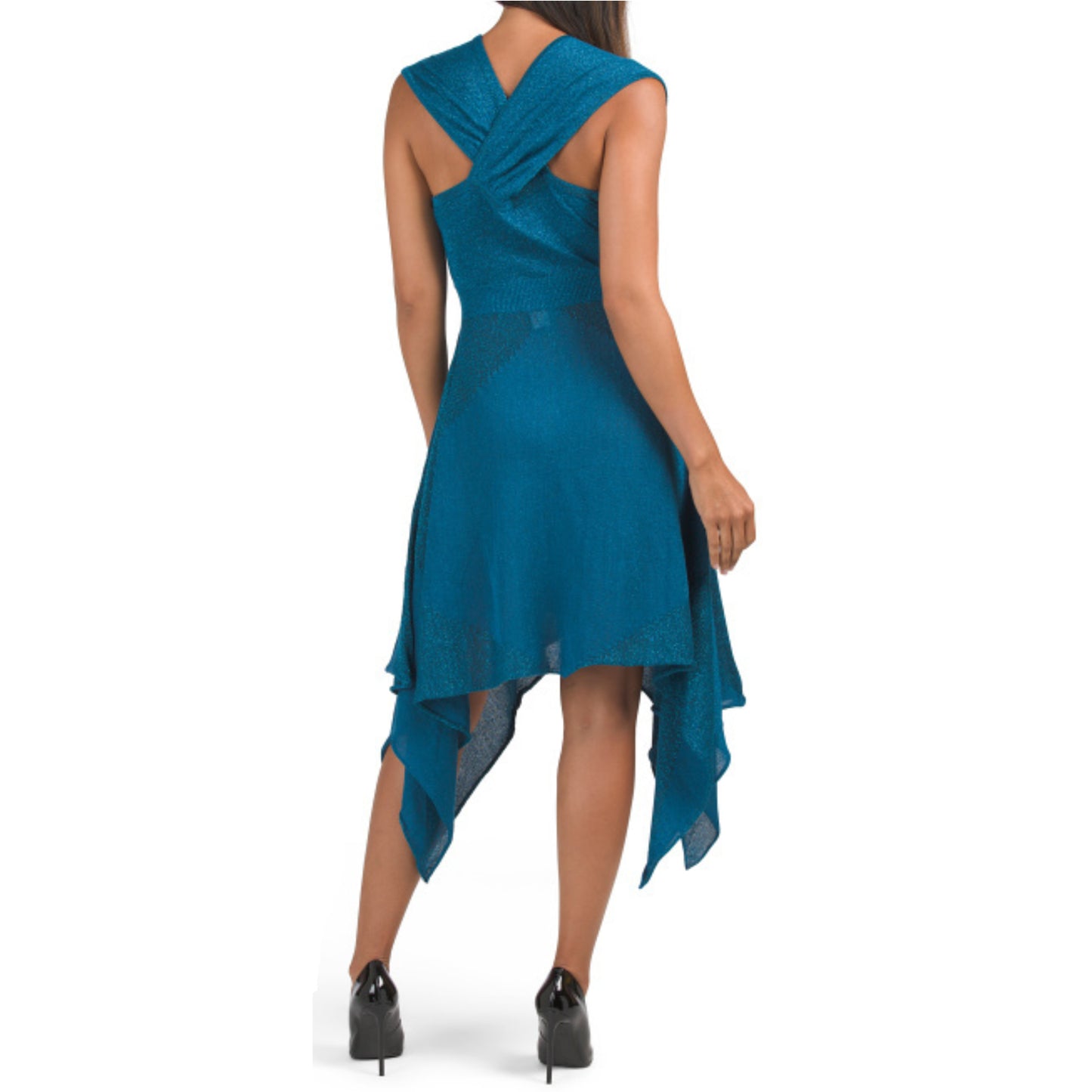 VERTIGO Women's Lurex Shimmery Asymmetrical Hem Midi Dress