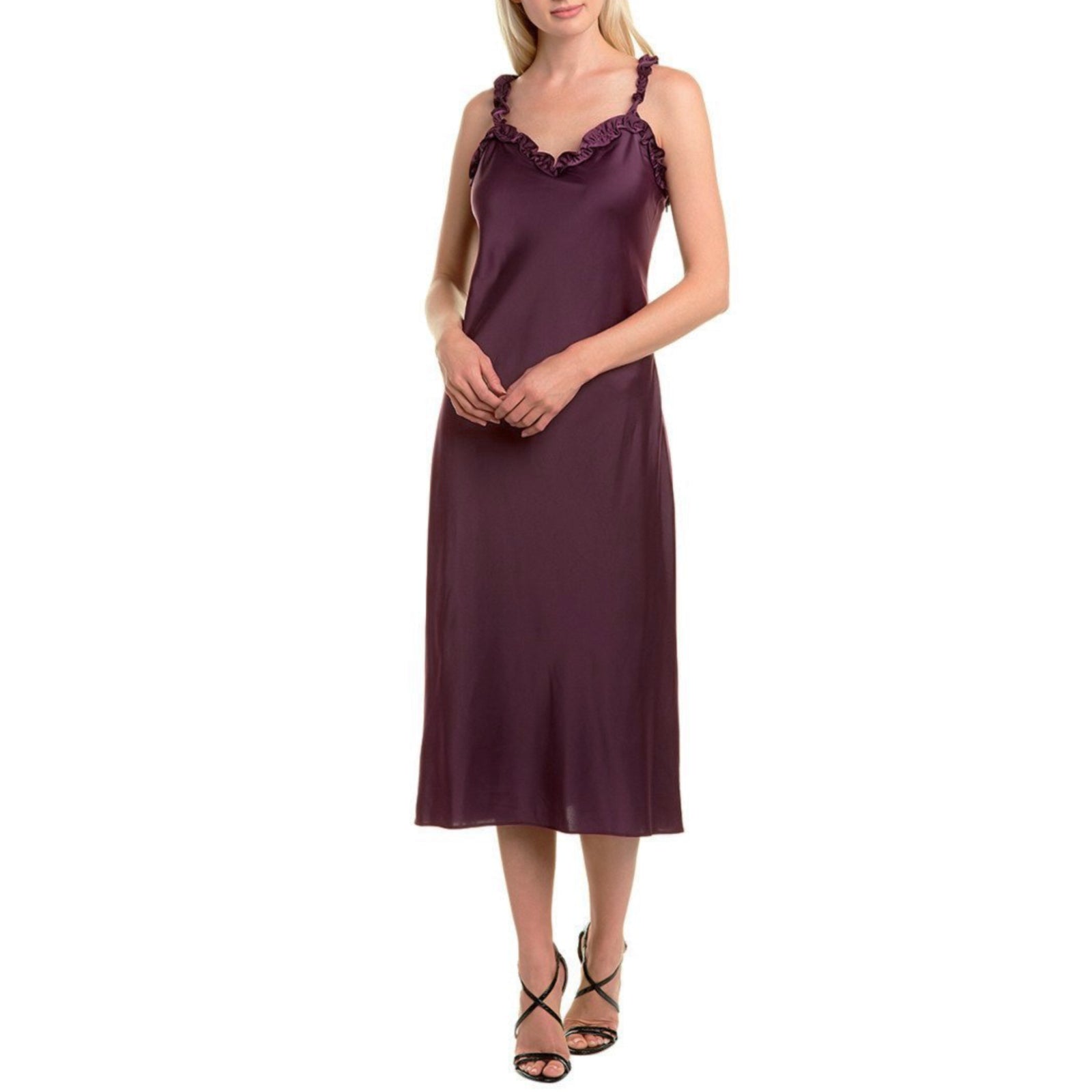 Betsey Johnson Women's Ruffle Straps Slip Midi Dress-Red / 10 Betsey Johnson Women's Ruffle Straps Slip Midi Dress-Red / 10