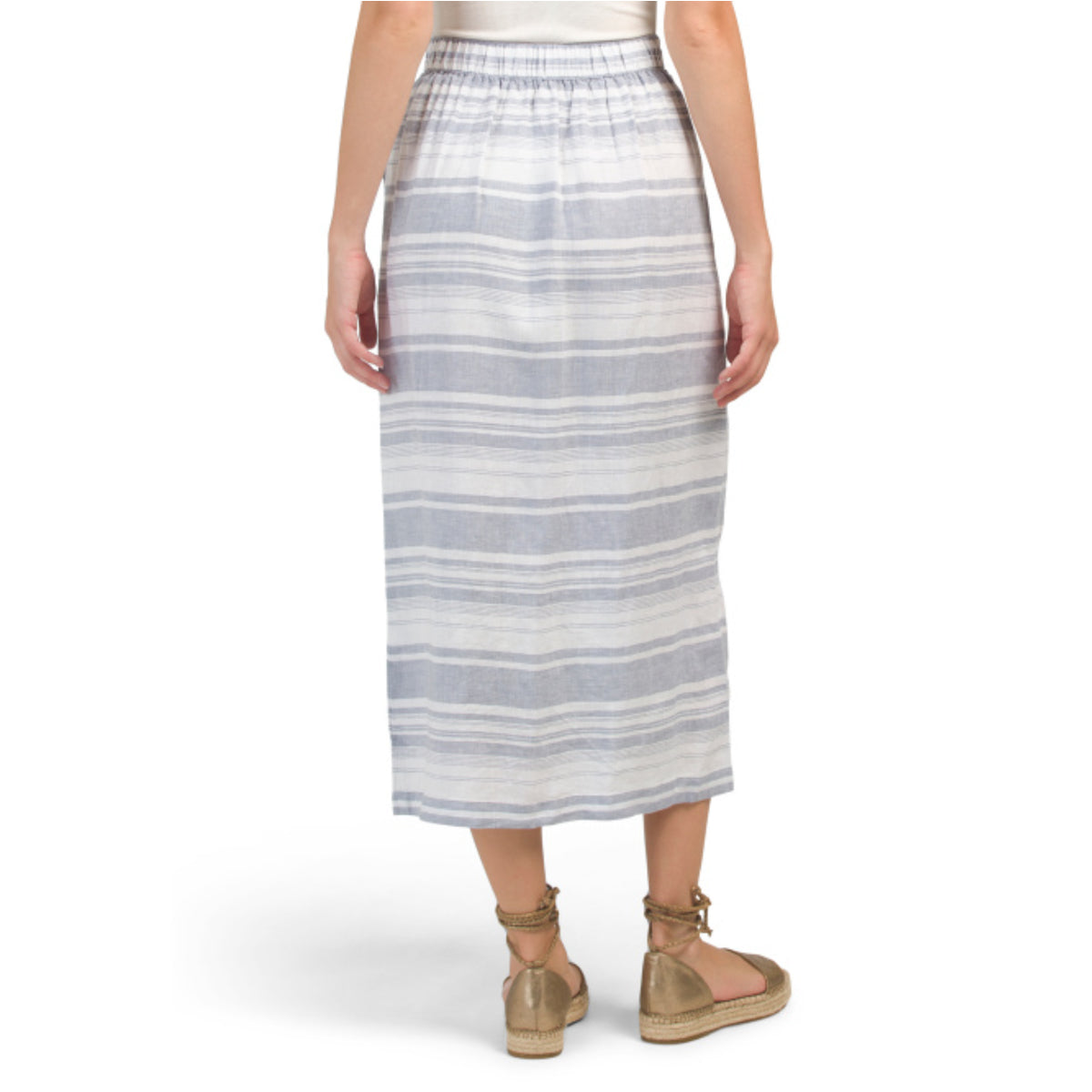 Cynthia Rowley Women's Linen Yarn Dyed Striped Button Front Midi Skirt