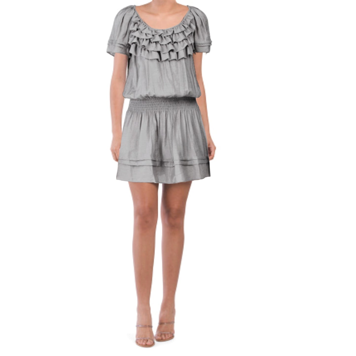 VERTIGO Ruffle Neckline Short Sleeve Mini Dress