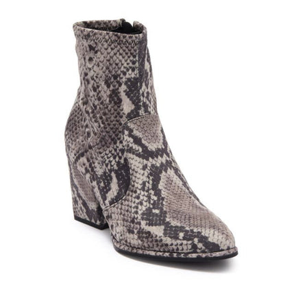 Marc Fisher Block Heel Snakeskin Print Stretch Bootie