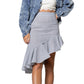 POL Asymmetrical Ruffle Hem Pinstripe Cotton Mini Skirt