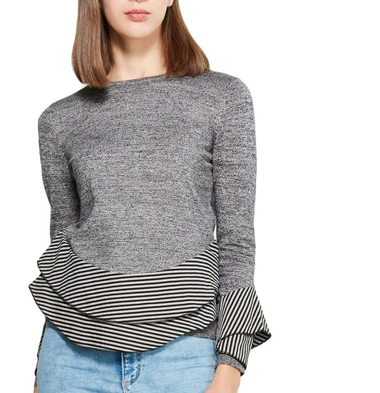 CHEE-CHO Contrast Stripe Ruffle Sweater