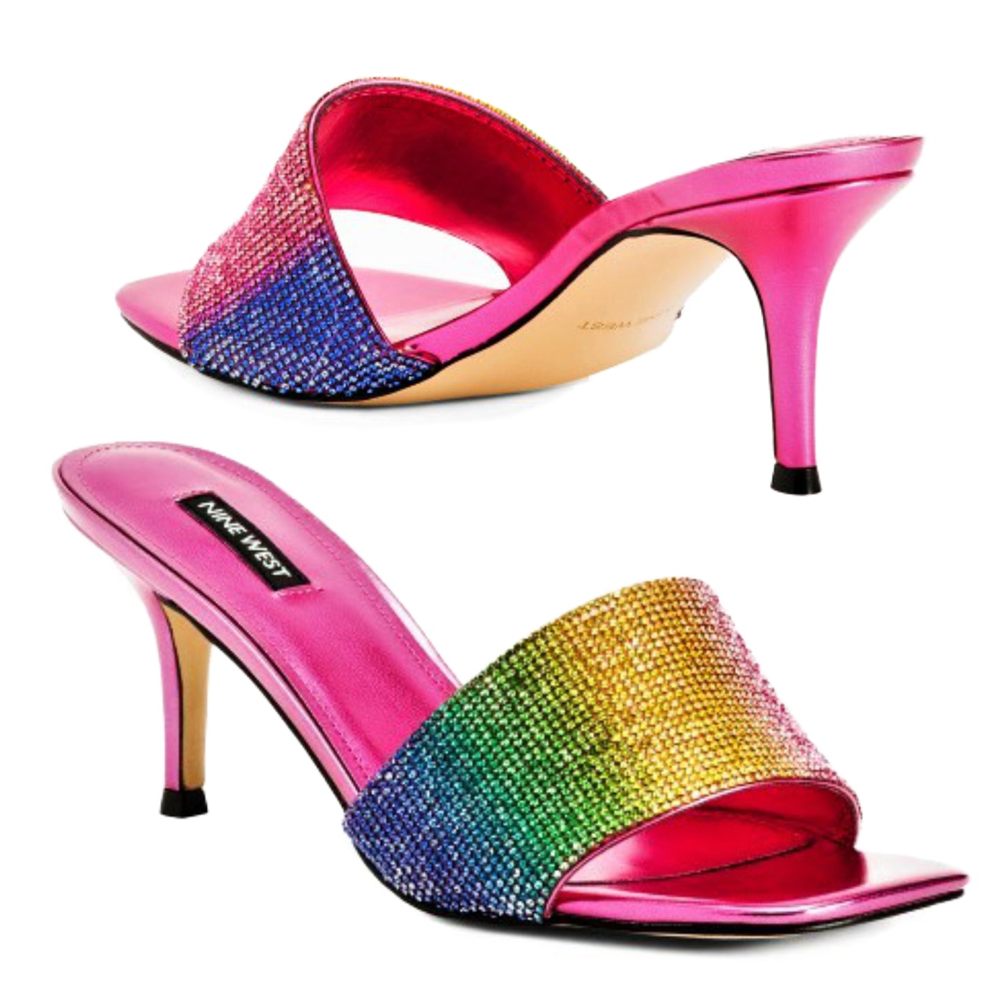 Nine West Rhinestone Rainbow Embellished Slip-On Heels
