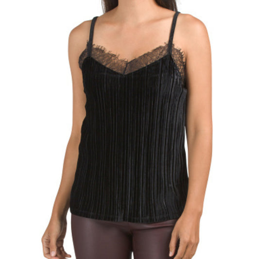 ANDREA JOVINE Women's Textured Velvet Lace Trim Camisole Top