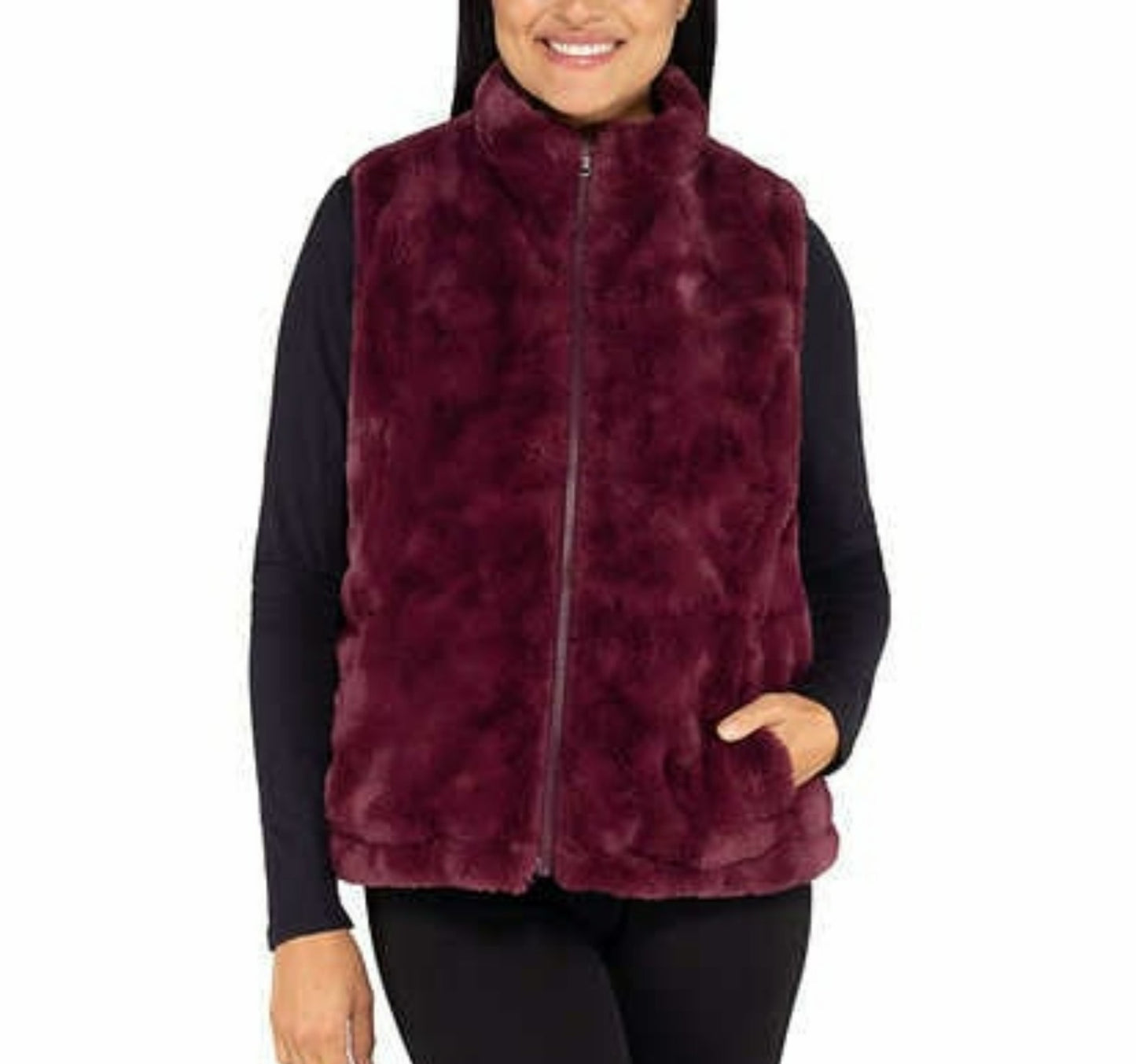 Nicole Miller Women's Reversible Quilted Faux Fur Insulated Puffer Vest