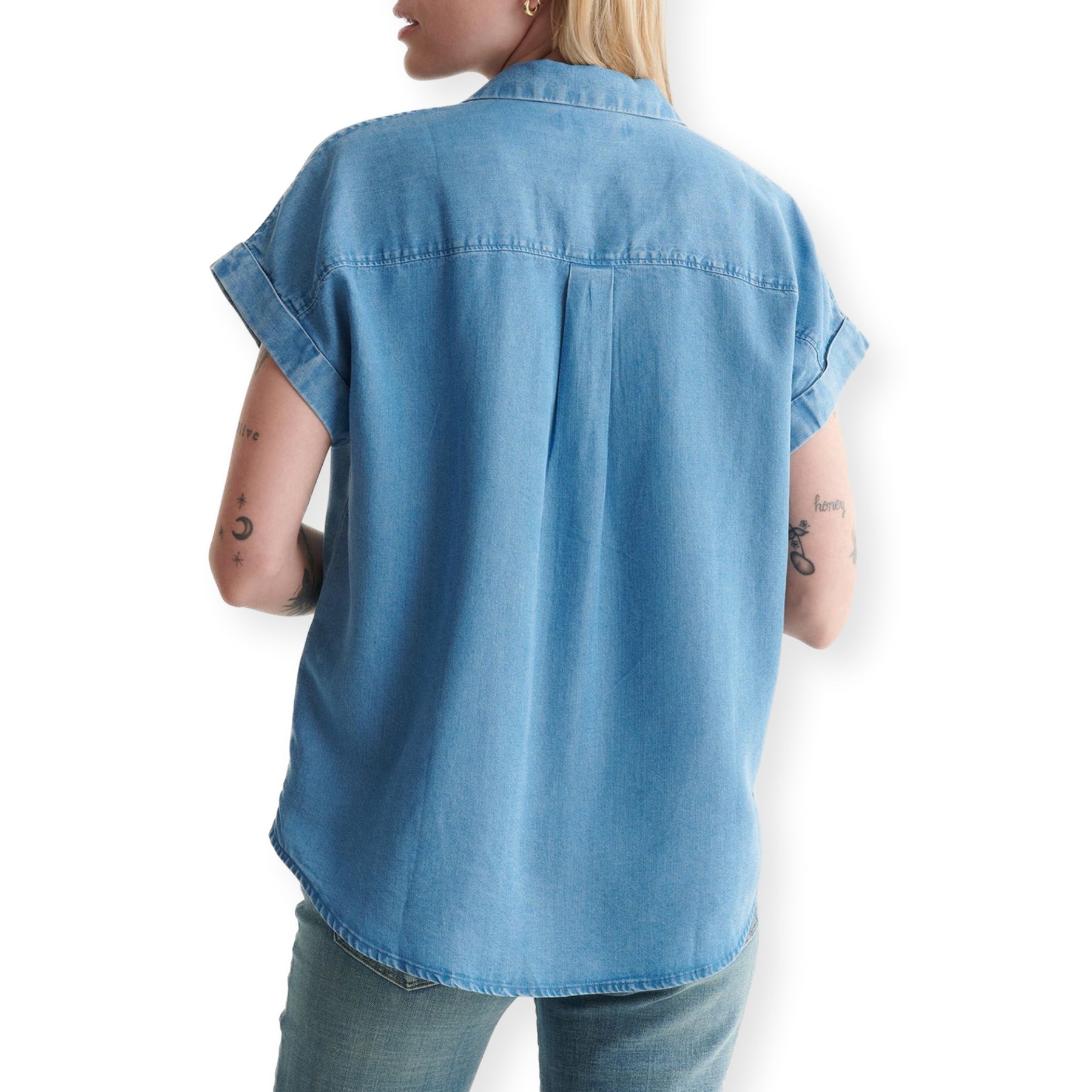 Lucky Brand Short Sleeve Tie Front Button Down Denim Shirt – Letay