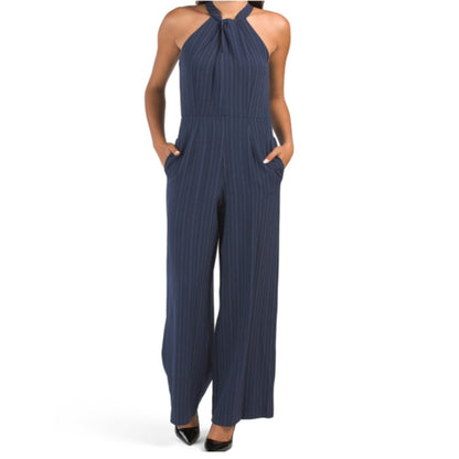 JULIA JORDAN Sleeveless Wide Leg Halter Neck Stripe Jumpsuit