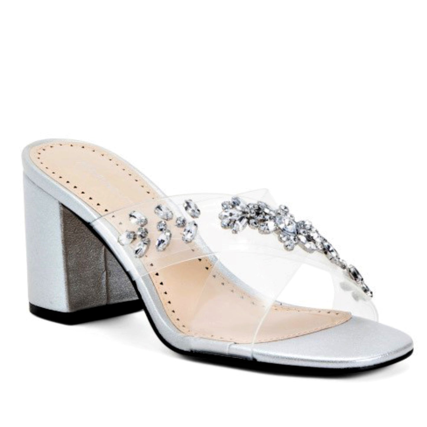 ADRIENNE VITTADINI Jewel Embellished Metallic Finish Block Heel Sandals