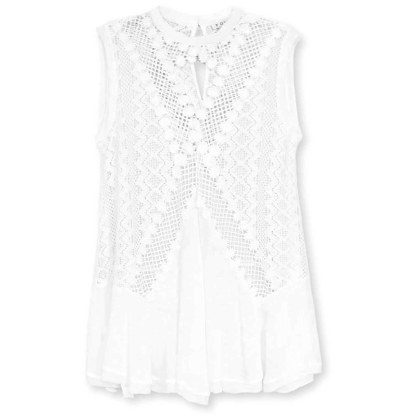 POL Crochet Lace High Neck with Keyhole Flowy Blouse Tunic Top