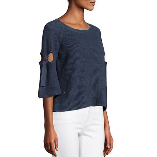 1.State Women's PLUS Ribbed Knit Cutout Bell Sleeve Top