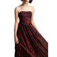 Halston Strapless Floral Printed Pleated Gown Maxi Dress