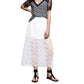 POL Women's Pleated Floral Lace Overlay Midi Skirt