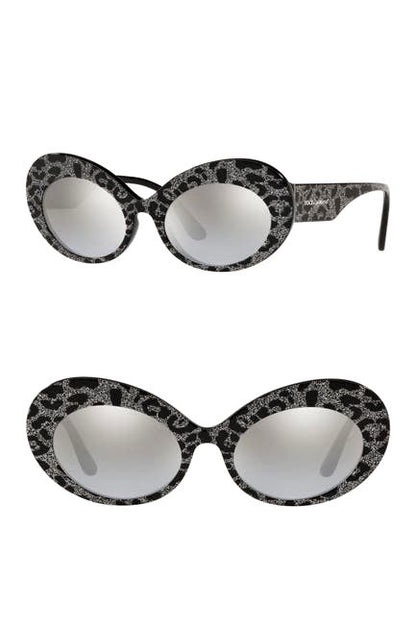Dolce& Gabbana Oval Cat Eye Leopard Glitter Sunglasses