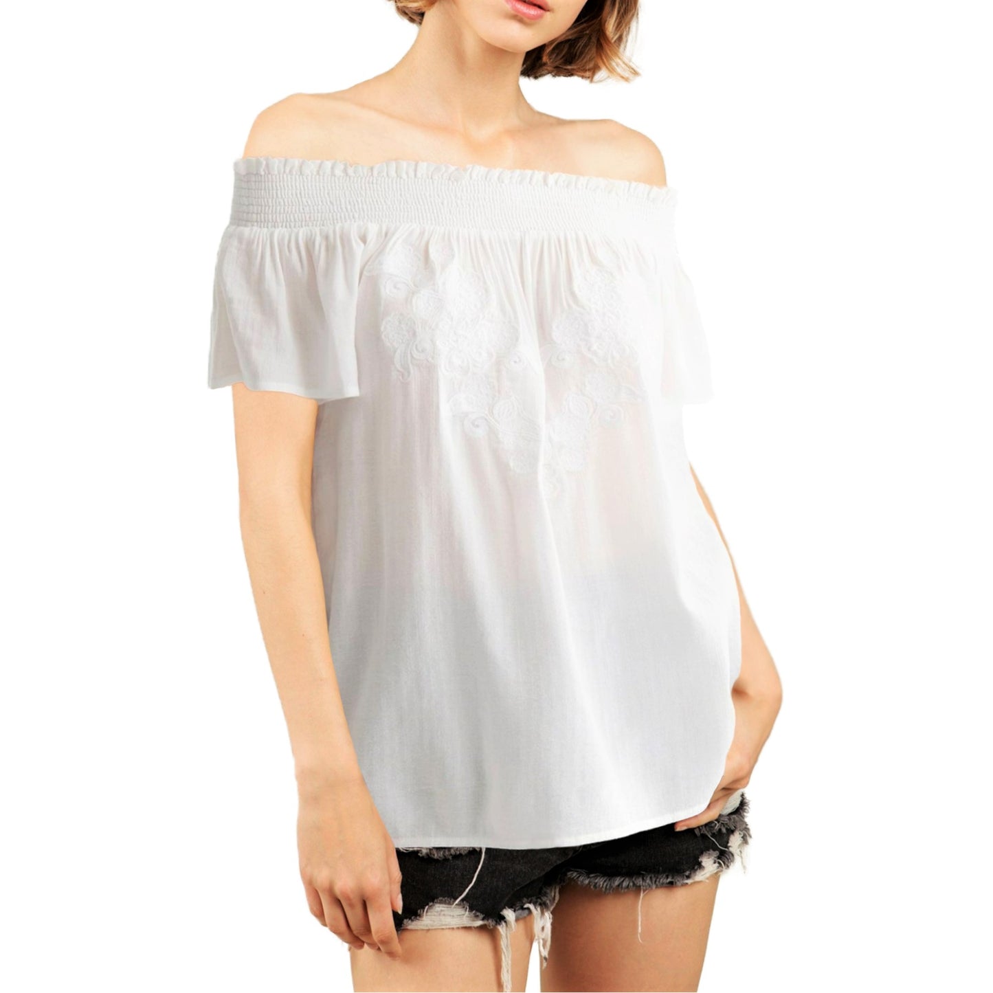 Lucky Brand Off The Shoulder Embroidered Blouse Top