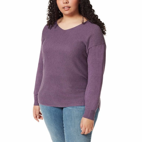 Ella Moss Ladies' Ribbed V-Neck Sweater Purple 1111.jpg