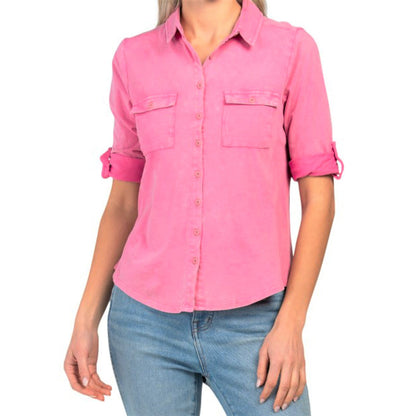 CG SPORT Women's Classic Collar Button Front Shirt