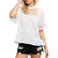 POL Lace and Swissdot Mock Neck Peplum Hem Blouse Top