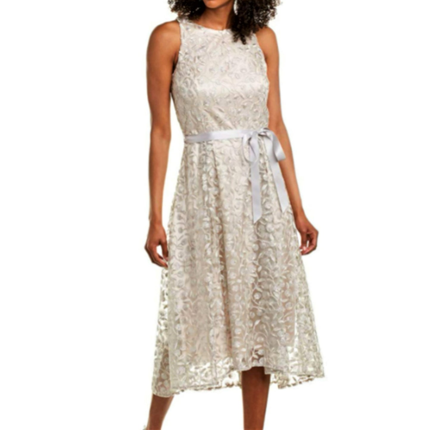 Tahari ASL Embroidered Lace Hi-Low Midi Dress