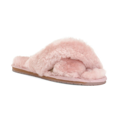 RJS Fuzzies Women's Emma X-Cross Fuzzy Genuine Sheepskin Cozy Slippers