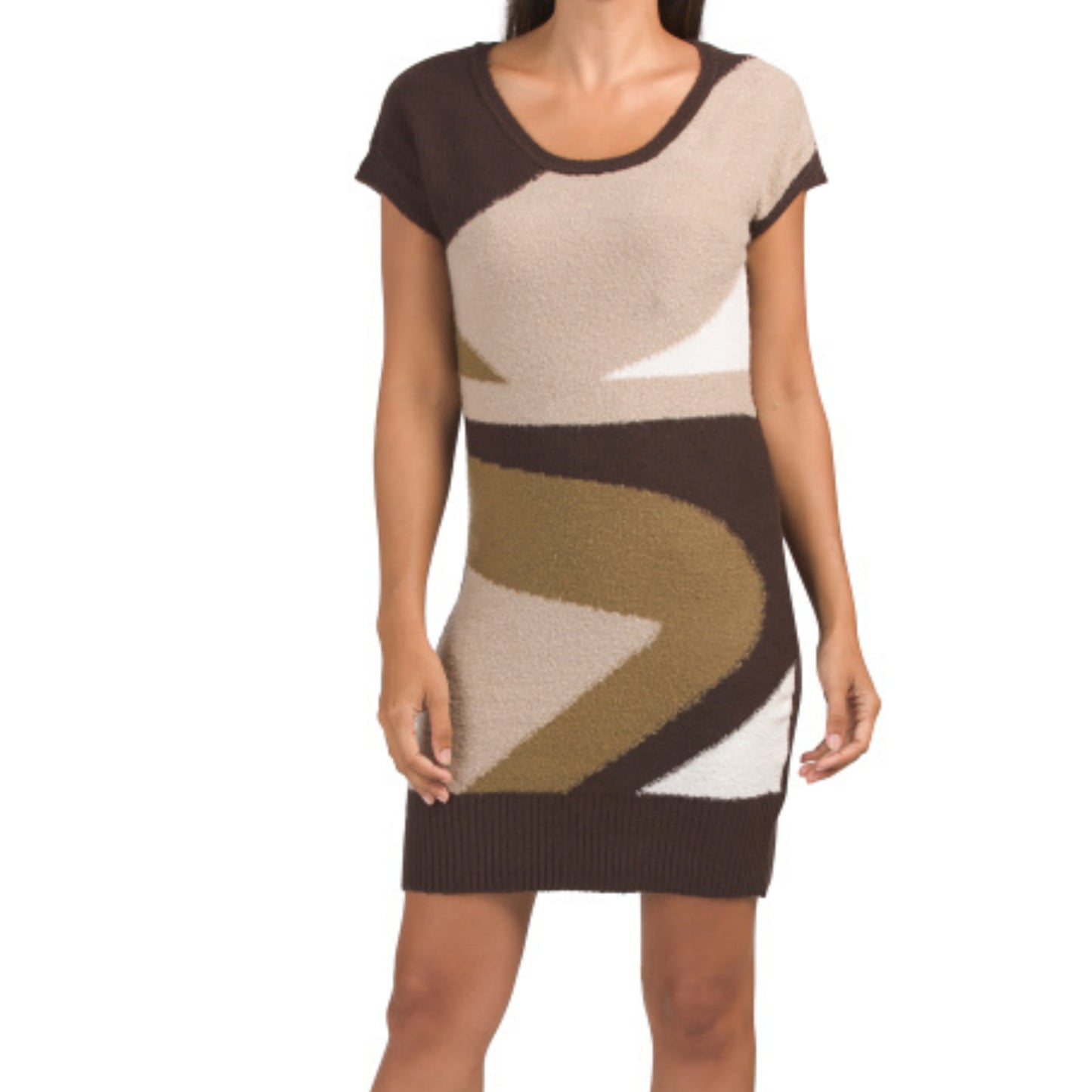 VERTIGO Paris Short Sleeve Abstract Print Knit Mini Dress