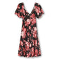 ASOS Floral Print Twist Cut Out Back Flatter Sleeves Pleated Midi Dress