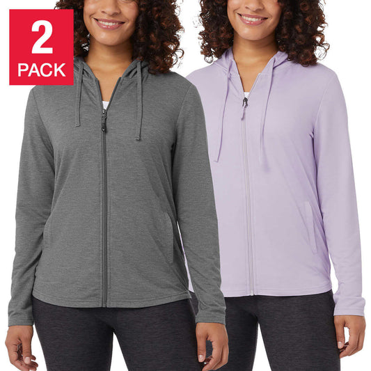 32 Degrees Women's 2-Pack Ultra Soft Full Zip UPF 40+ Activewear Sweatshirt Hoodie