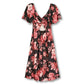 ASOS Floral Print Twist Cut Out Back Flatter Sleeves Pleated Midi Dress