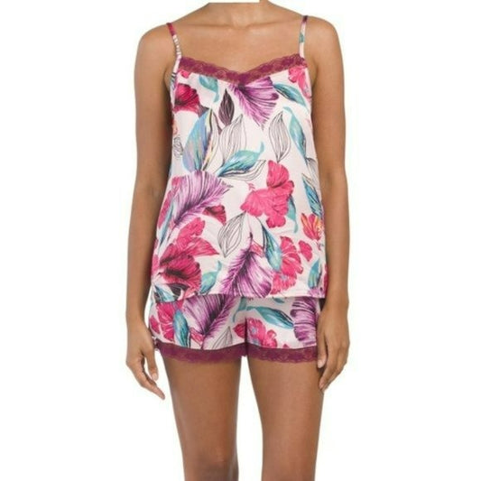 Cynthia Rowley 2-Pc Floral Satin Lace Camisole & Shorts Pajama Set