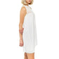 POL Boho Mesh Yoke Crochet Lace Trim Hi-Low Hem Mini Dress