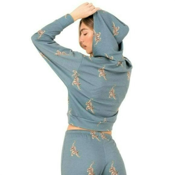 ONZIE Soft French Terry Crop Pale Cacti Tiger Hoodie and Joggers Collection
