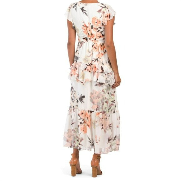 Taylor Ruffle Sleeve Tiered Floral Print Maxi Dress