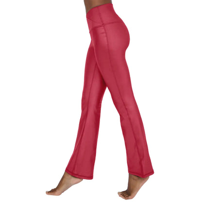 90 Degree By Reflex Women's Crossover Waistband Faux Leather Leggings Flared Leg Athletic Yoga Pants