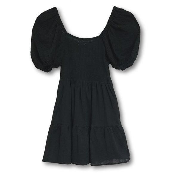 HEARTLOOM Cella Embroidered Eyelet Puff Sleeves Smocked Tiered Mini Dress