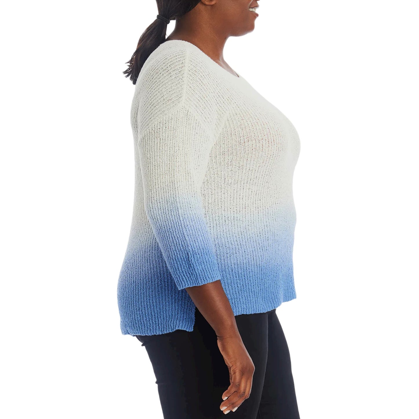 Adyson Parker Women's Plus 3/4 Sleeve Ombre Dip Dye Soft Cotton Blend Knit Sweater