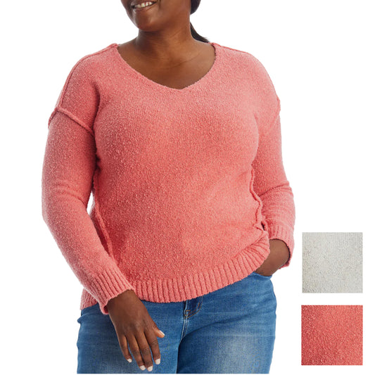 Adyson Parker Women's Plus Cozy V-Neck Soft Knit Inverted Seam Pullover Sweater