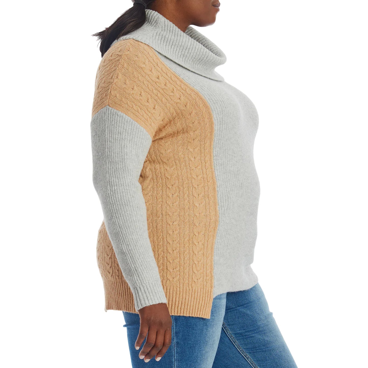 Adyson Parker Women's Plus Cozy Asymmetrical Hem Color Block Cowl Neck Soft Knit Pullover Sweater