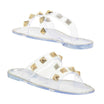 Bamboo Women's Stud Embellished Jelly Flat Slides Sandals