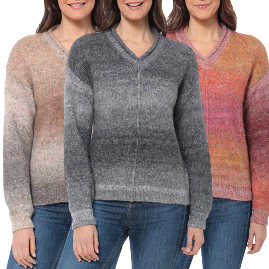 Briggs Women's Cozy V-Neck Ombre Knitt Sweater