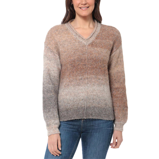 Briggs Women's Cozy V-Neck Soft Ombre Space Dye Soft Knitt Sweater