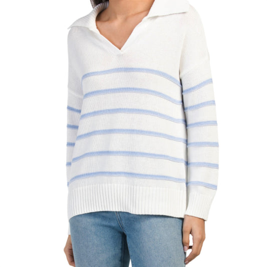 CHRISTIAN SIRIANO V-neck Mid-weight Knit Cotton Striped Sweater