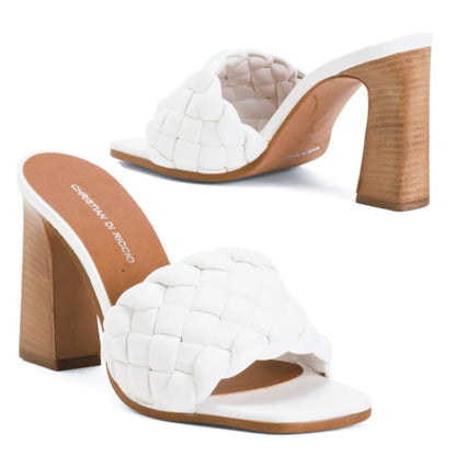 CHRISTIAN DI RICCIO Women's Braided Band Slip-on Stacked Block Heel Sandals