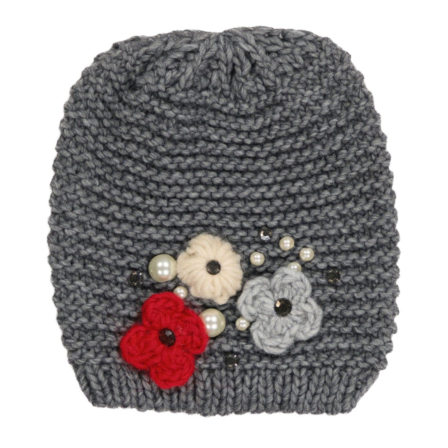 CINTELLI & GALLUZZO Made In Italy Flower Applique Wool Blend Beanie Hat
