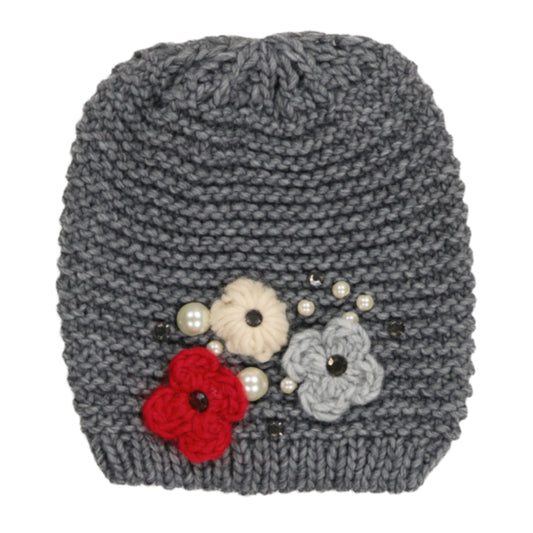 CINTELLI & GALLUZZO Made In Italy Flower Applique Wool Blend Beanie Hat