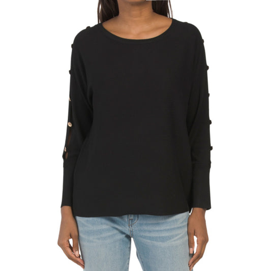 Cable & Gauge Women's Cut out Detail Dolman Sleeve Lightweight Knit Pullover Sweater
