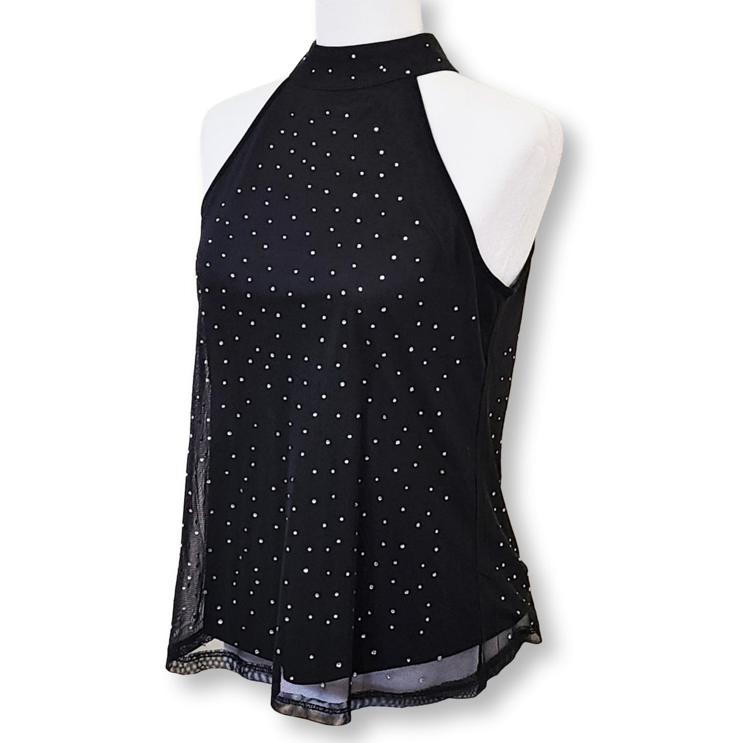 Cable & Gauge Women's Rhinestone Sheer Overlay Halter Top