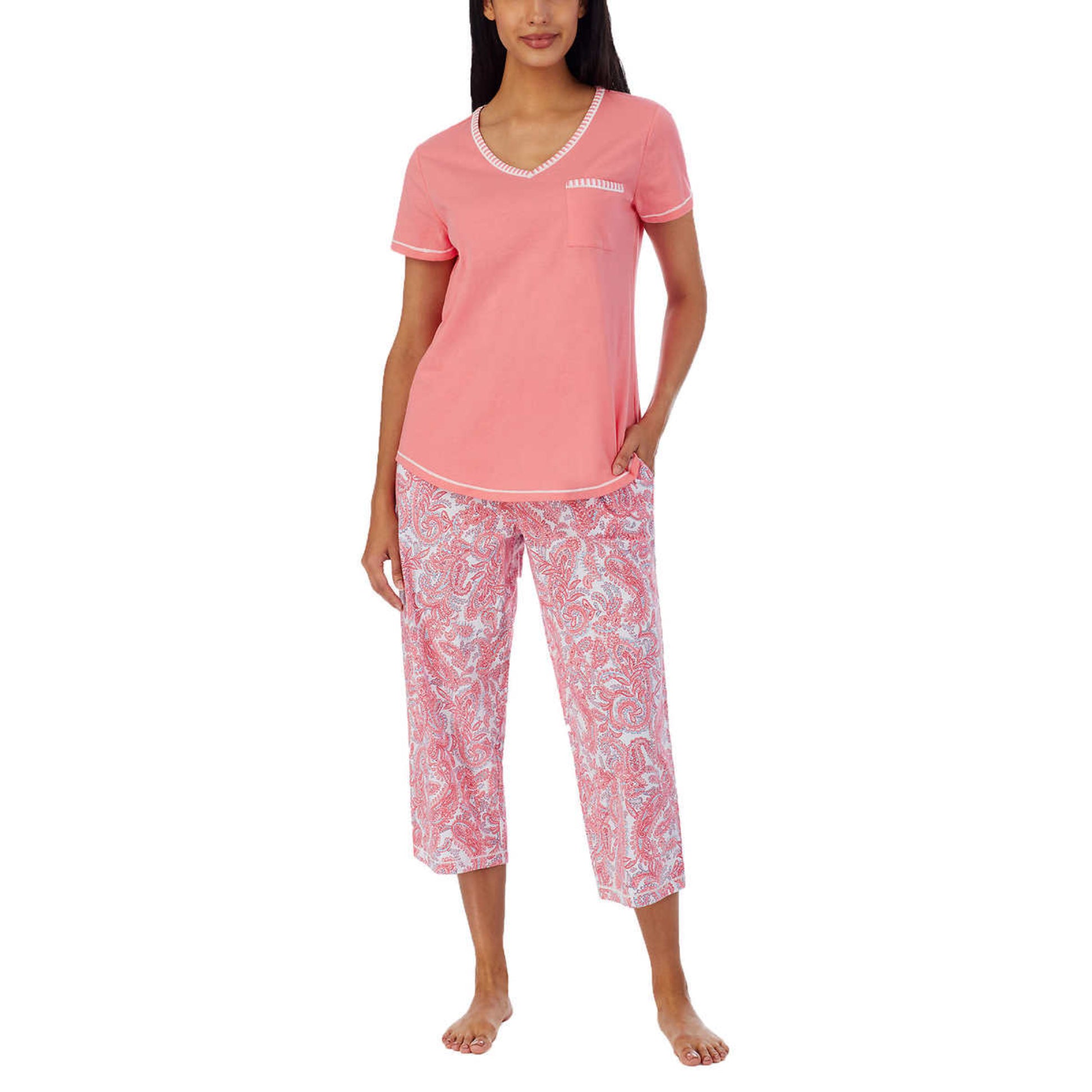 Lucky Brand Ladies 3-piece Pajama Set, Top/Pant/Short set (3X, Pink Floral)  